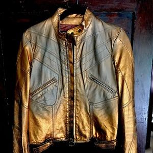 Roberto Cavalli gold leather moto jacket